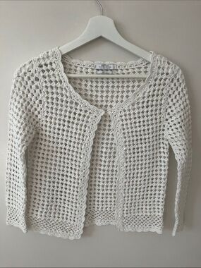 Mango White Handmade Open-Weave Crochet Cardigan.  No tag but it is 100% Cotton
